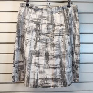 Chico's Size 2(12) Gray White Flare Pleated Skirt Zip Up 100% Cotton Women's NWT